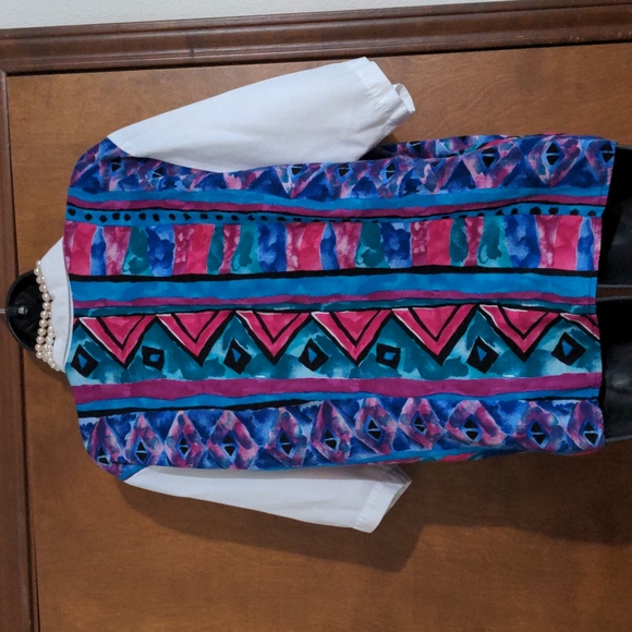 Vintage 90s Caliche Collection geo print gaudy casual button up blouse sz 16 - Picture 2 of 5